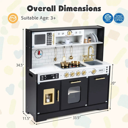 Wooden Play Kitchen for Kids Realistic Lights