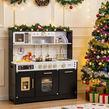 Wooden Play Kitchen for Kids Realistic Lights