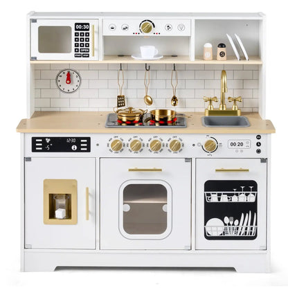 Wooden Play Kitchen for Kids Realistic Lights