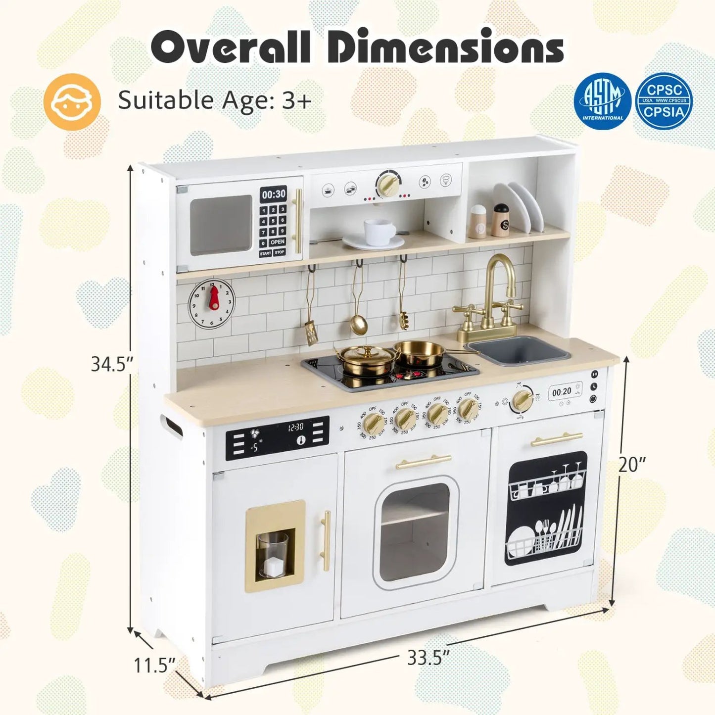 Wooden Play Kitchen for Kids Realistic Lights