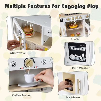 Wooden Play Kitchen for Kids Realistic Lights