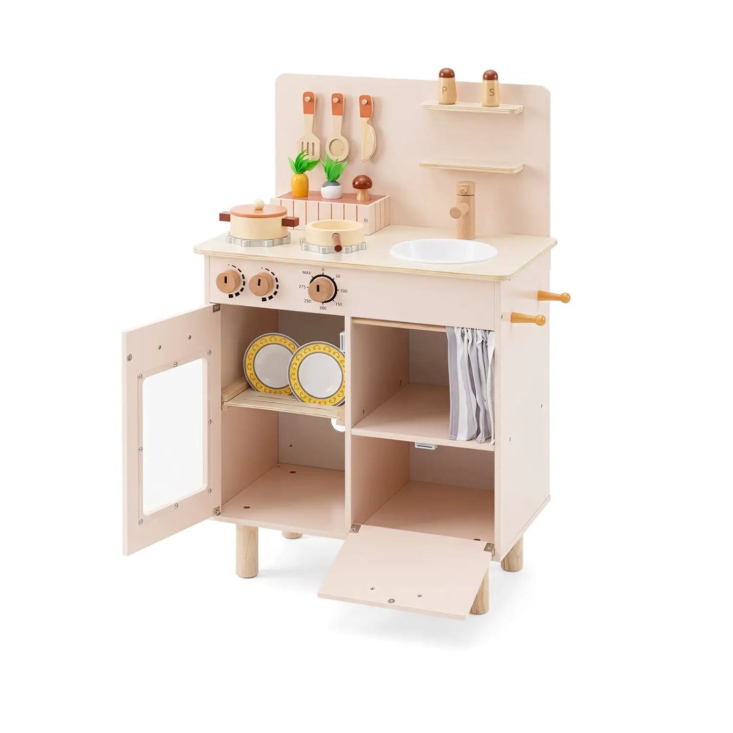 Wooden Play Kitchen Set with Stove and Sink