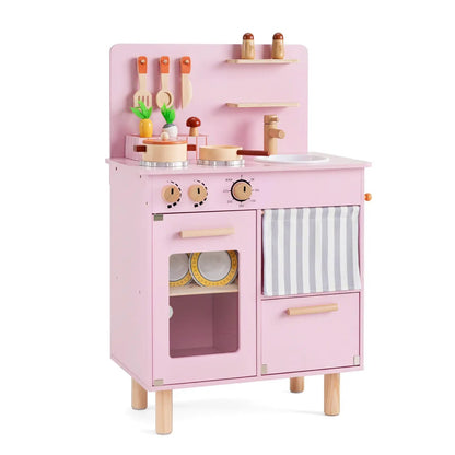 Wooden Play Kitchen Set with Stove and Sink
