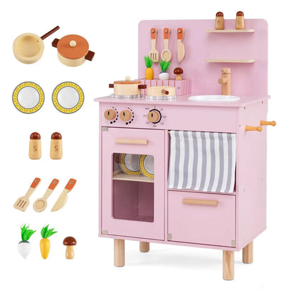 Wooden Play Kitchen Set with Stove and Sink