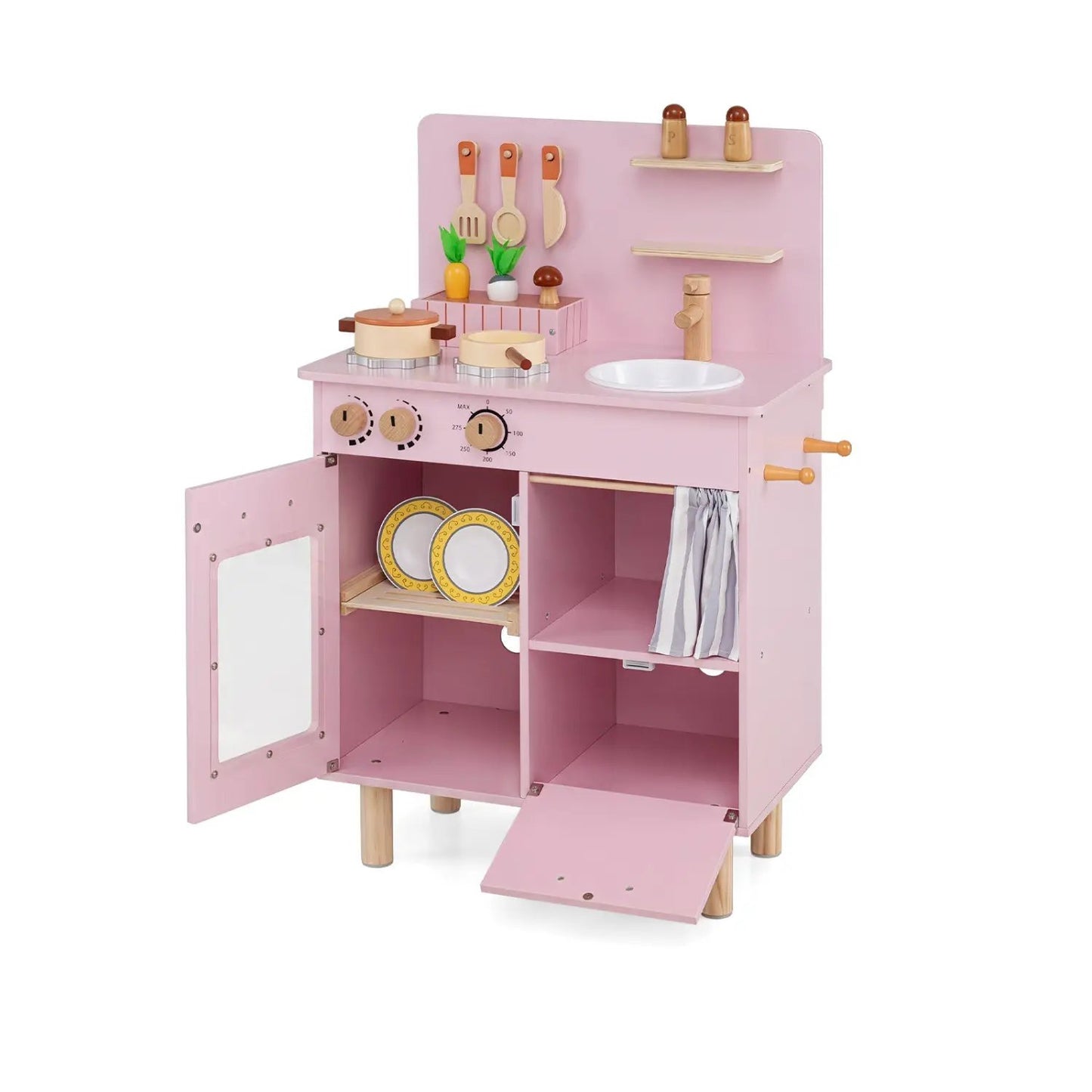 Wooden Play Kitchen Set with Stove and Sink