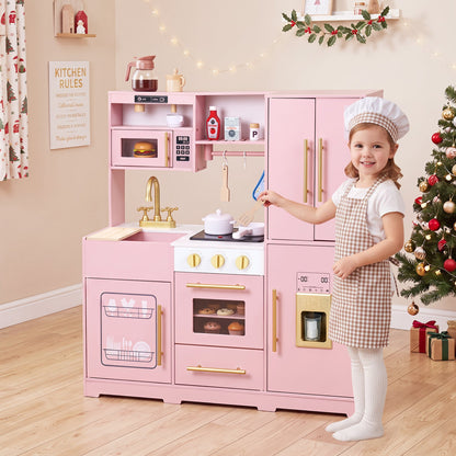 Wooden play kitchen set with lights and sounds, pink finish, stove and fridge DirectDeals on Tampa Home & Garden Store