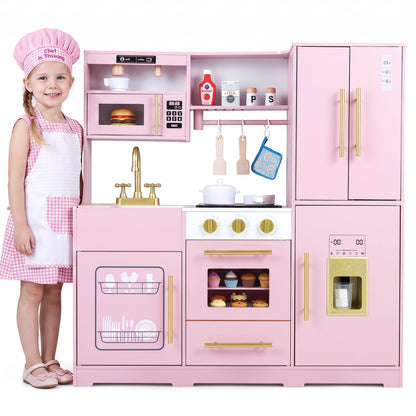 Play Kitchen Set by DirectDeals, pink wooden kitchen with oven, sink and fridge on Tampa Home & Garden Store