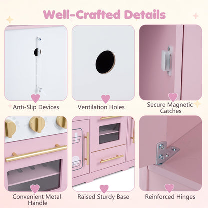 Wooden play kitchen set pink with gold handles and built-in lights & sounds by DirectDeals on Tampa Home & Garden Store