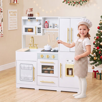 Wooden play kitchen set with lights and sounds, white with gold hardware by DirectDeals on Tampa Home & Garden Store
