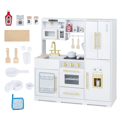 DirectDeals wooden play kitchen set with lights, white and gold hardware, stove and sink on Tampa Home & Garden Store
