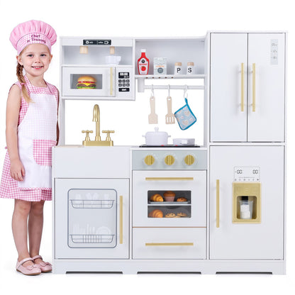 Wooden Play Kitchen Set by DirectDeals with lights and sounds, white with gold hardware on Tampa Home & Garden Store