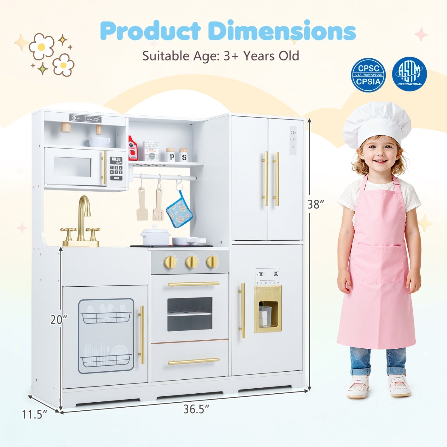 Wooden Play Kitchen Set with Lights & Sounds, white finish, DirectDeals, kid kitchen ages 3+ on Tampa Home & Garden Store