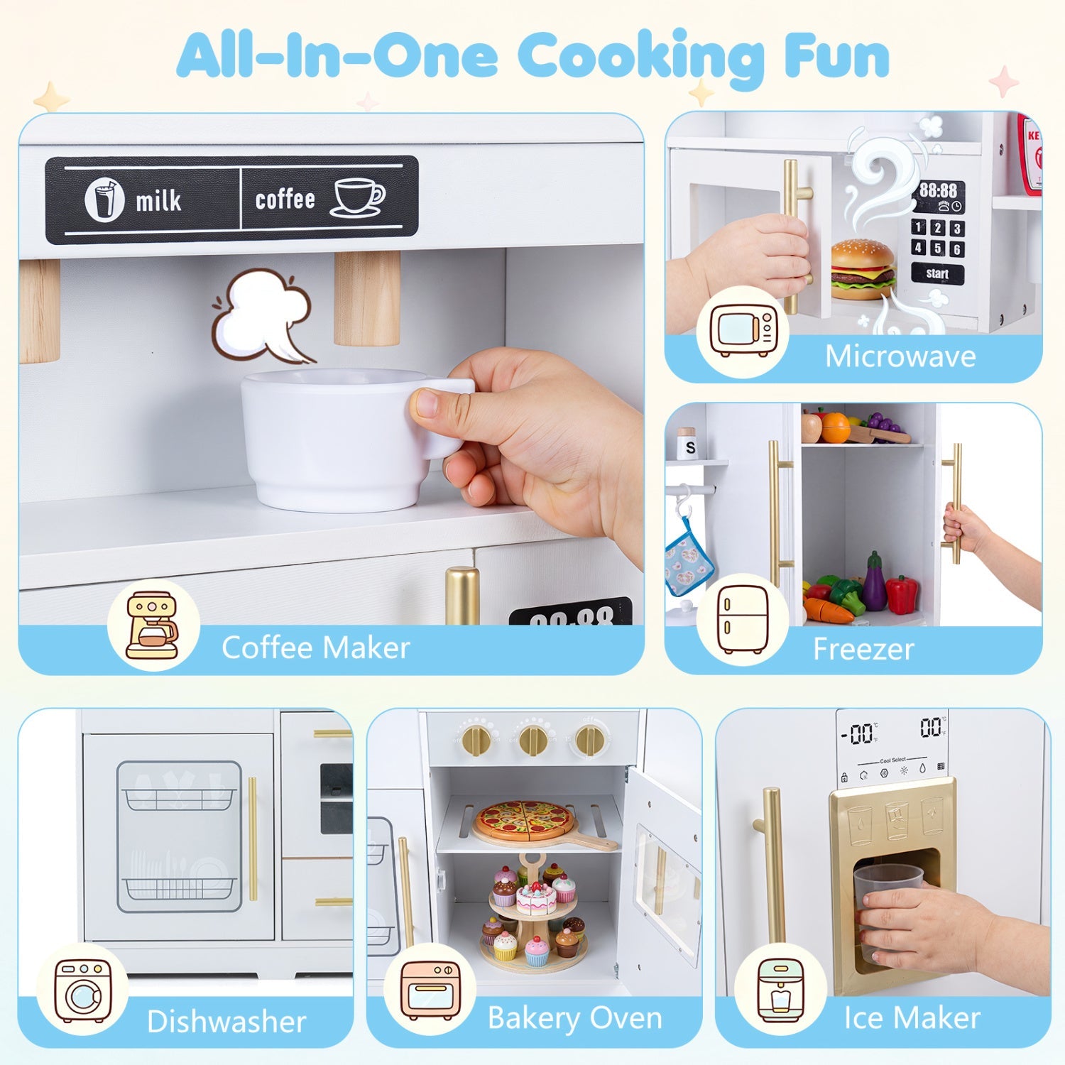 DirectDeals wooden play kitchen with lights and sounds; includes 6 toy appliances on Tampa Home & Garden Store