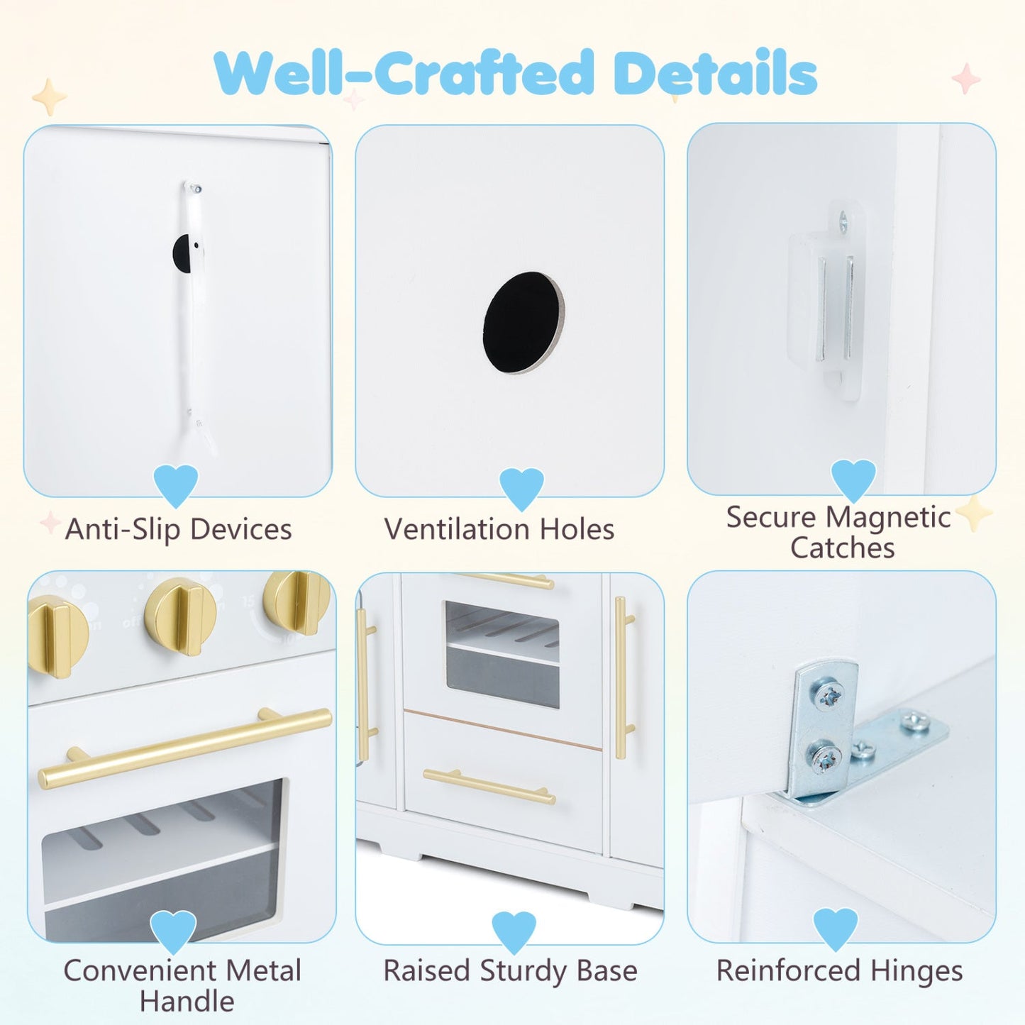Wooden play kitchen DirectDeals with raised base, metal handles, ventilation holes on Tampa Home & Garden Store
