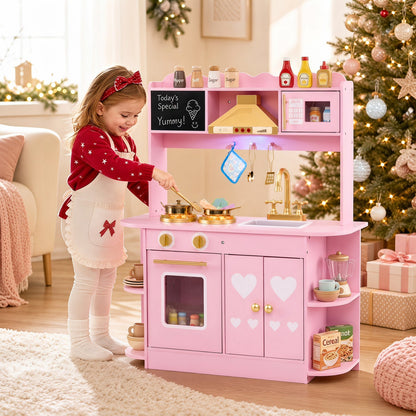 Wooden pink play kitchen set with lights, stove, sink, oven, and utensils on Tampa Home & Garden Store