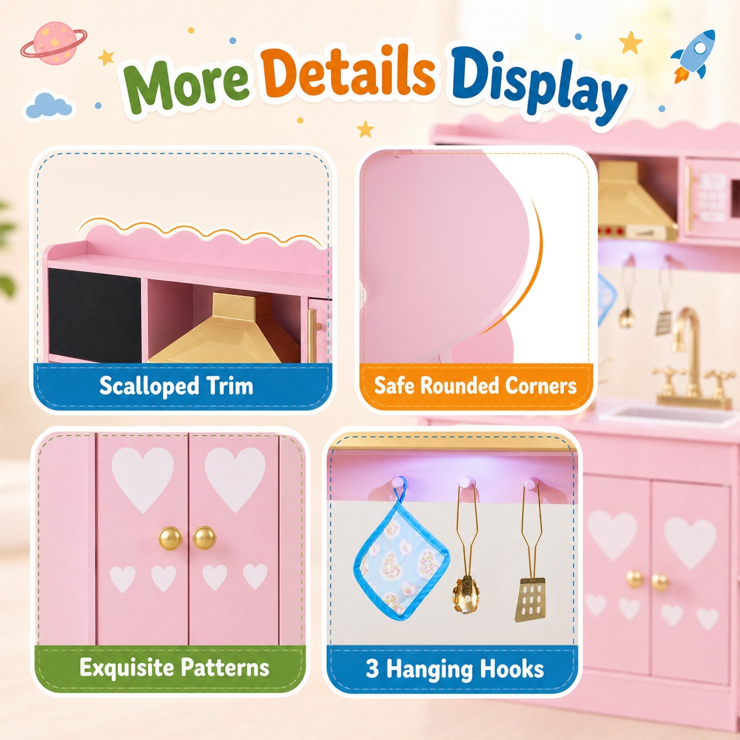 Wooden pink play kitchen set with lights and sounds for toddlers 3+ by DirectDeals on Tampa Home & Garden Store