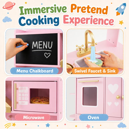 Wooden pink 4-piece play kitchen set by DirectDeals with lights and sounds for toddlers 3+ on Tampa Home & Garden Store