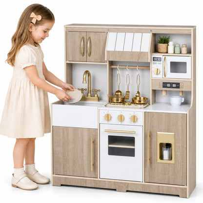 Wooden play kitchen set with lights & sounds by DirectDeals; wood finish with white accents on Tampa Home & Garden Store