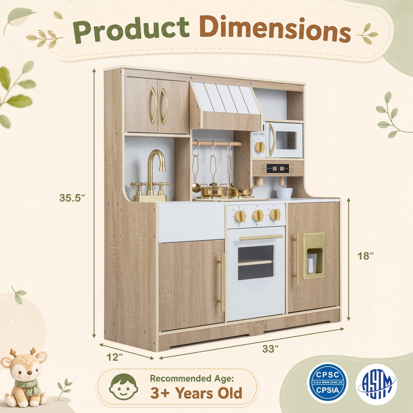 Wooden play kitchen set with lights and sounds for toddlers, natural wood, DirectDeals on Tampa Home & Garden Store