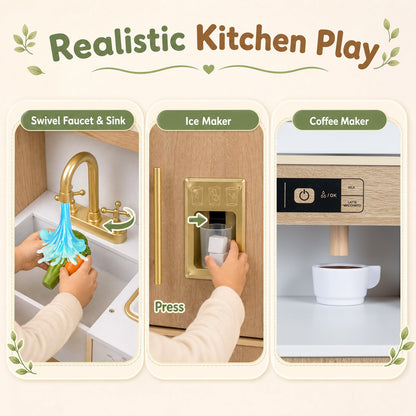 Wooden Play Kitchen Set with Lights by DirectDeals; sink, ice maker, coffee maker on Tampa Home & Garden Store