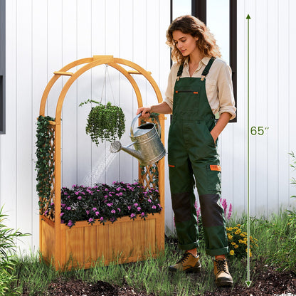 Wooden Raised Garden Bed with Lattice Trellis and Arched Roof-Orange