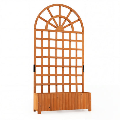 Wooden Raised Garden Bed with Trellis 71" Outdoor Planter Box Privacy Screen