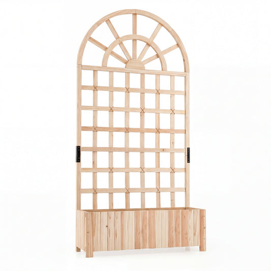 Huerto Elevado de Madera con Celosía de 180 cm, Jardinera Exterior con Pantalla de Privacidad