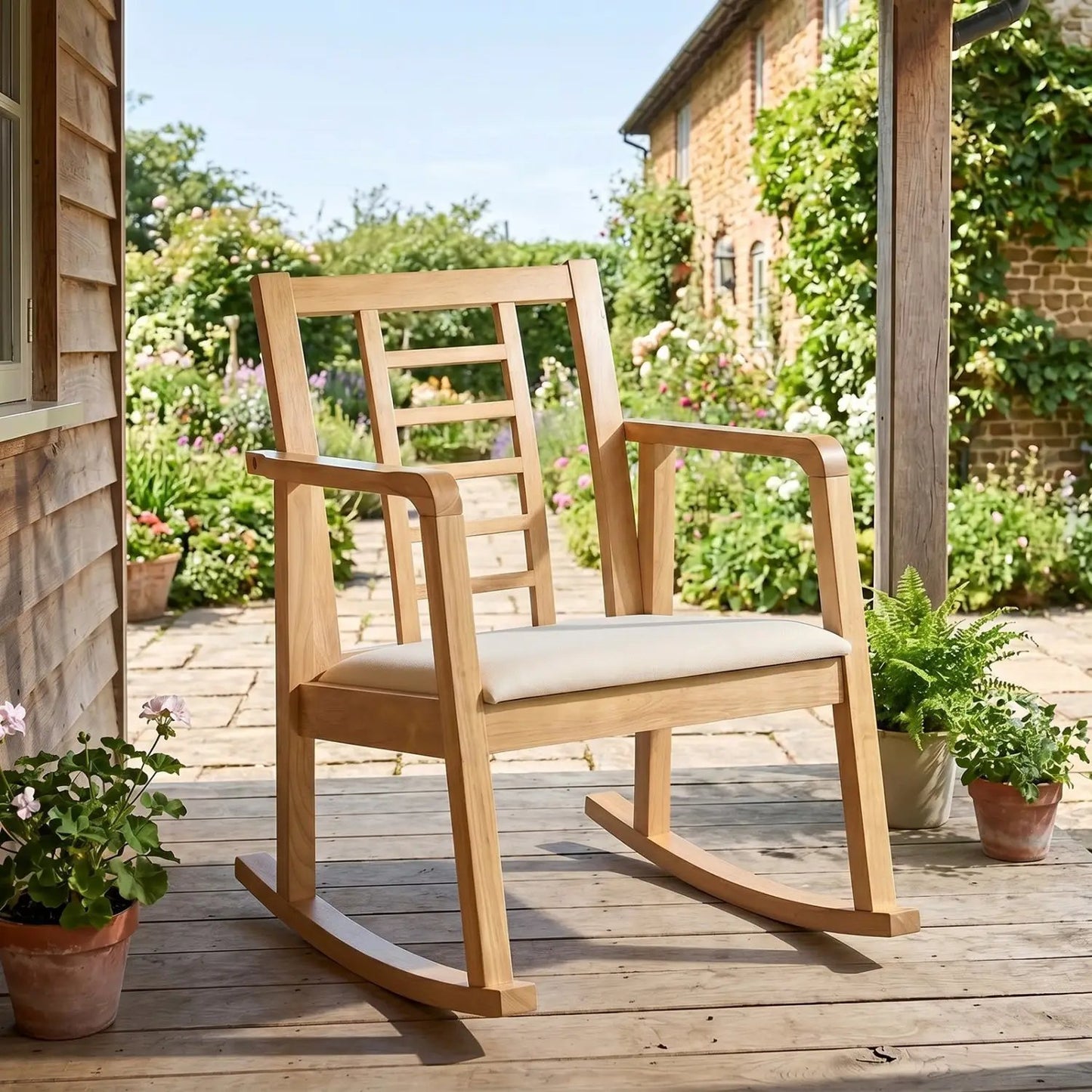 Wooden Rocking Chair with Upholstered Seat