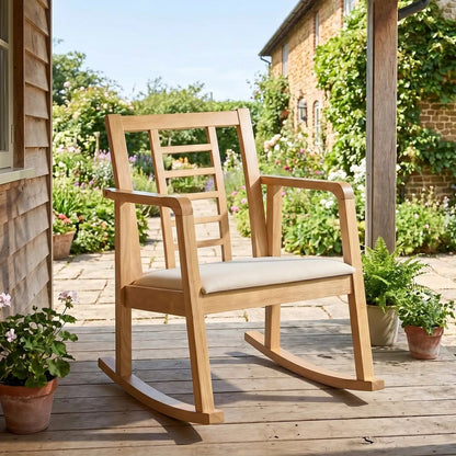Wooden Rocking Chair with Upholstered Seat