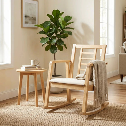 Wooden Rocking Chair with Upholstered Seat