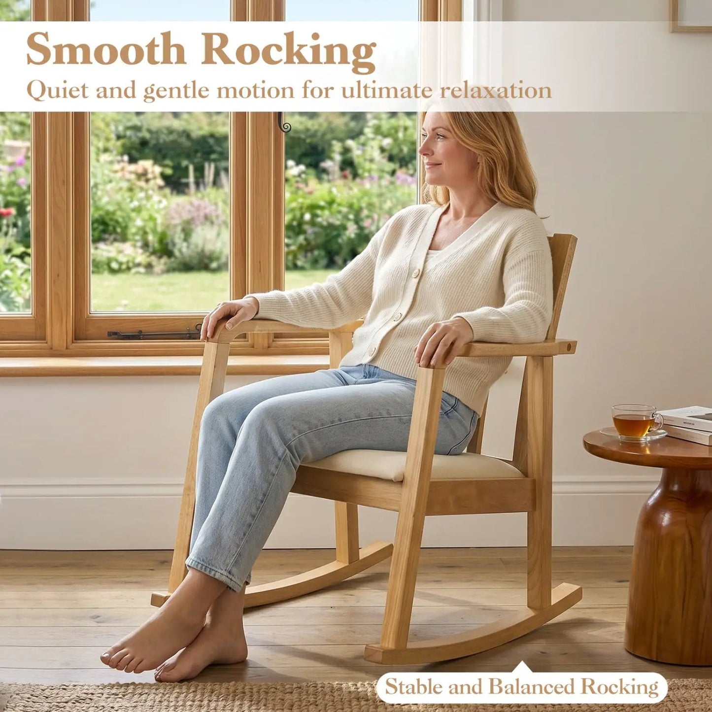 Wooden Rocking Chair with Upholstered Seat