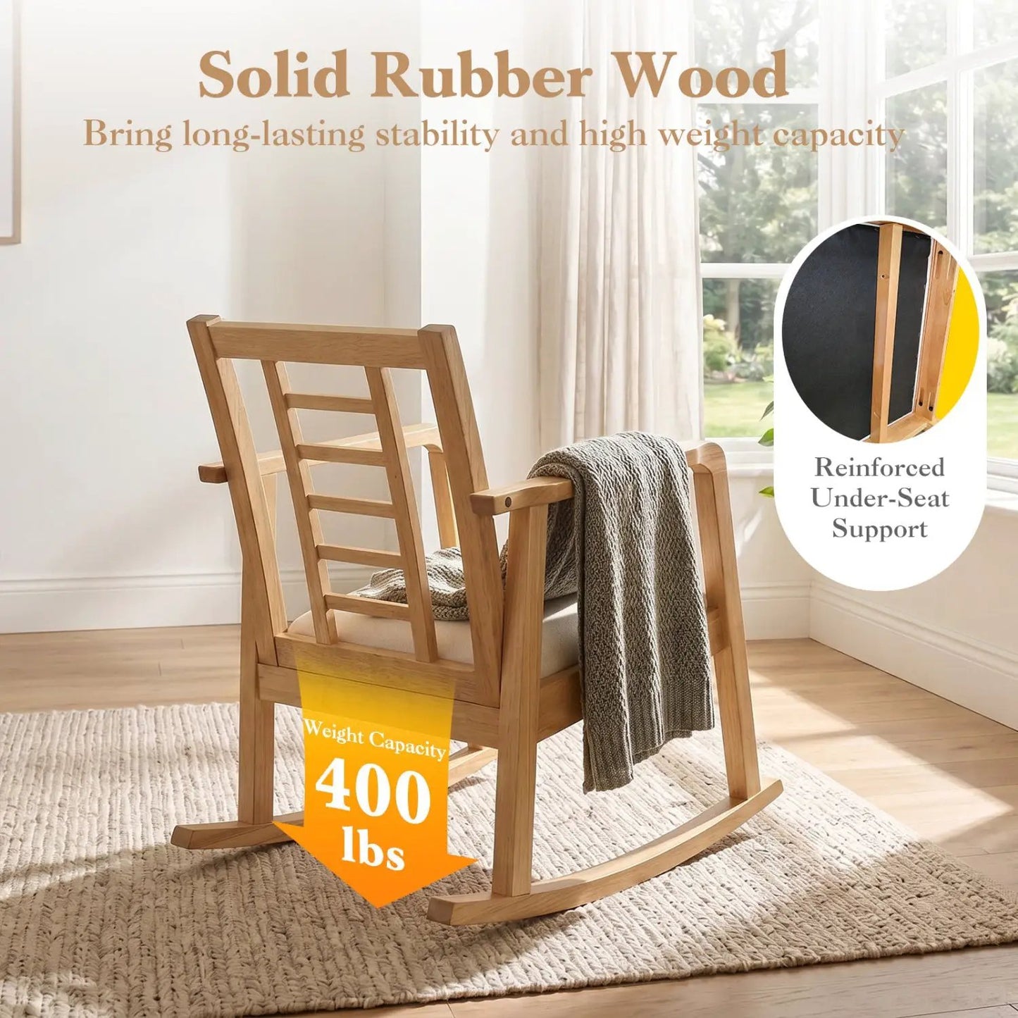 Wooden Rocking Chair with Upholstered Seat