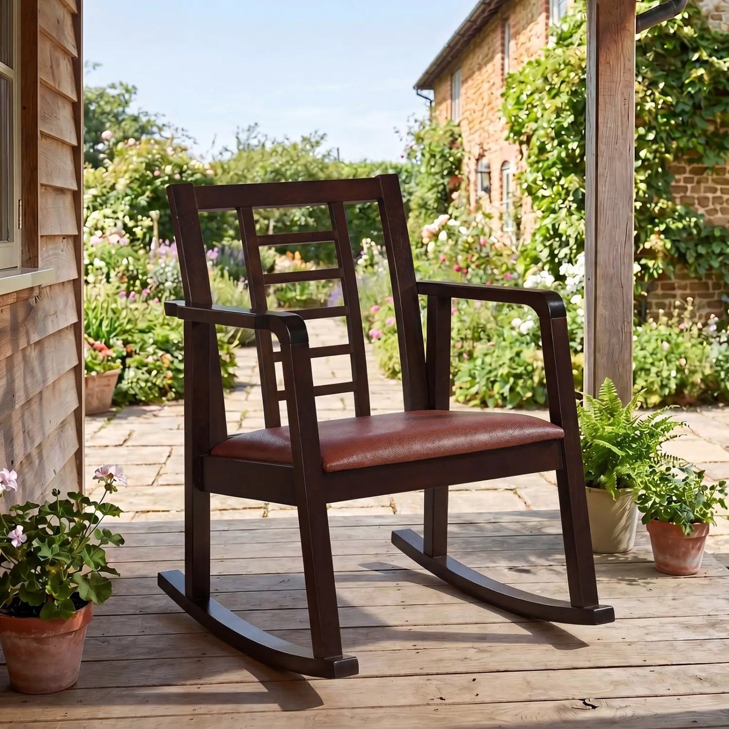 Wooden Rocking Chair with Upholstered Seat