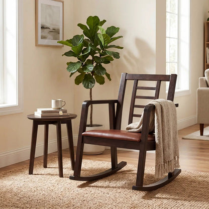 Wooden Rocking Chair with Upholstered Seat