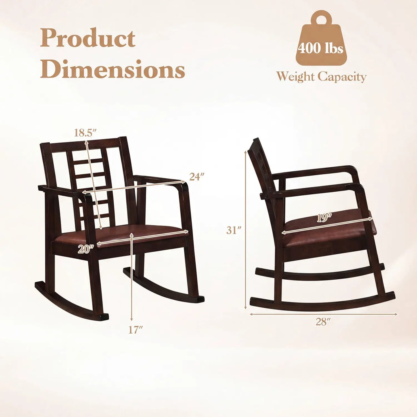 Wooden Rocking Chair with Upholstered Seat