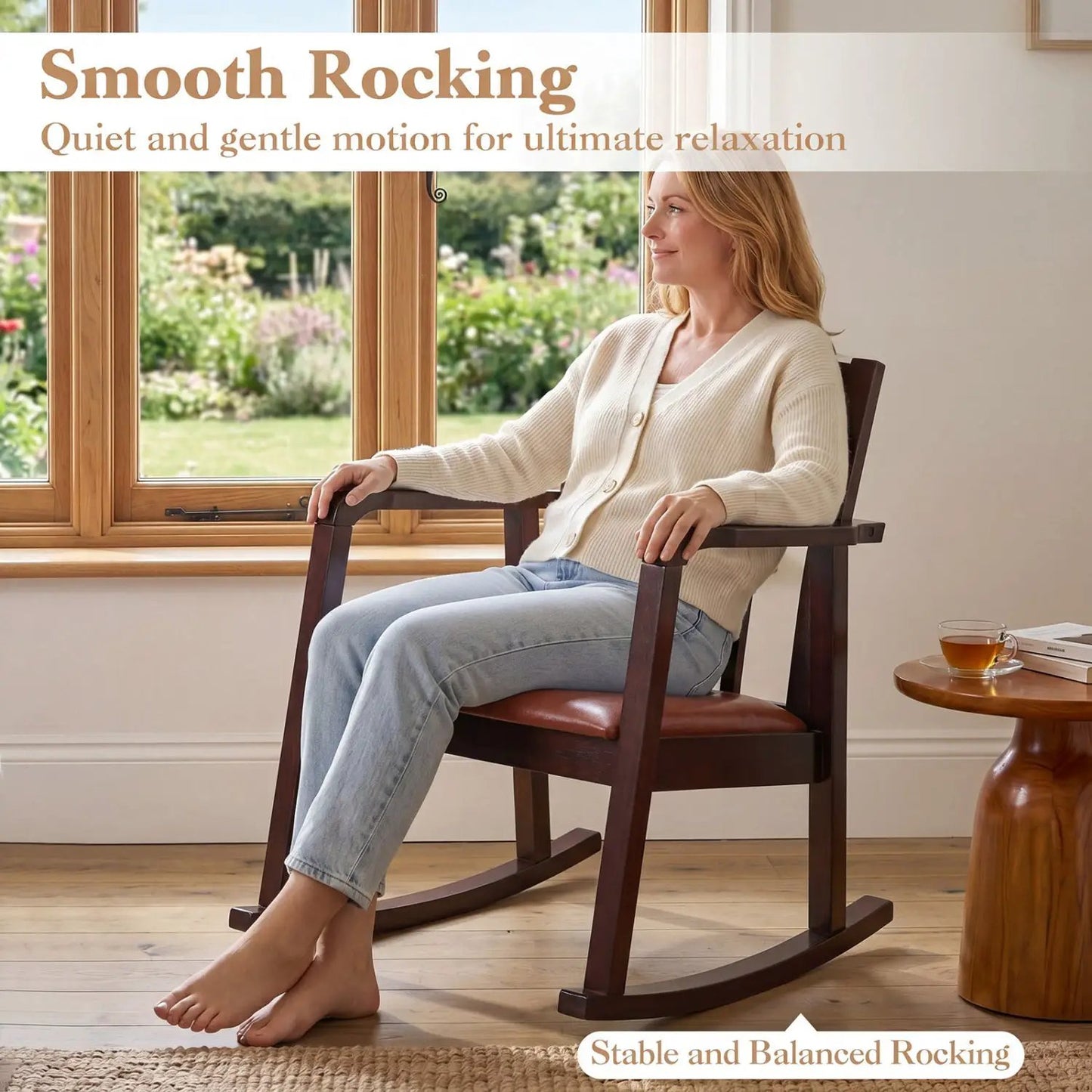 Wooden Rocking Chair with Upholstered Seat