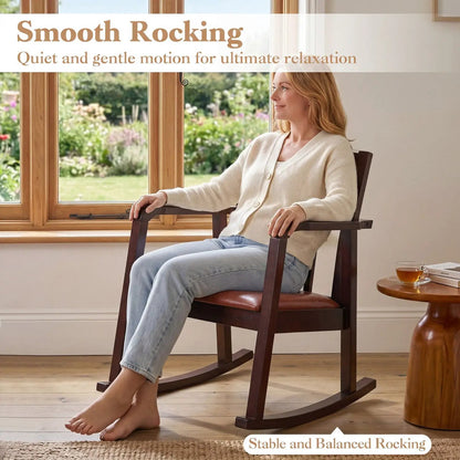 Wooden Rocking Chair with Upholstered Seat