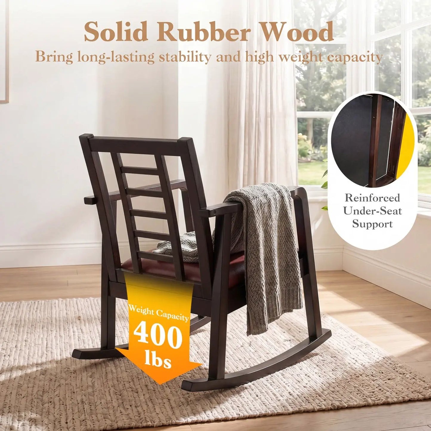 Wooden Rocking Chair with Upholstered Seat