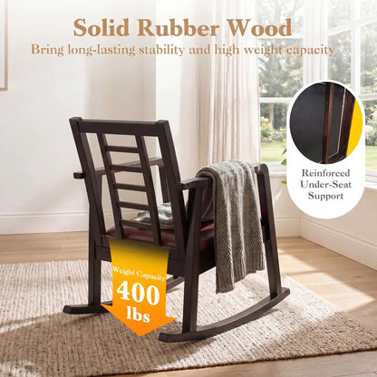 Wooden Rocking Chair with Upholstered Seat