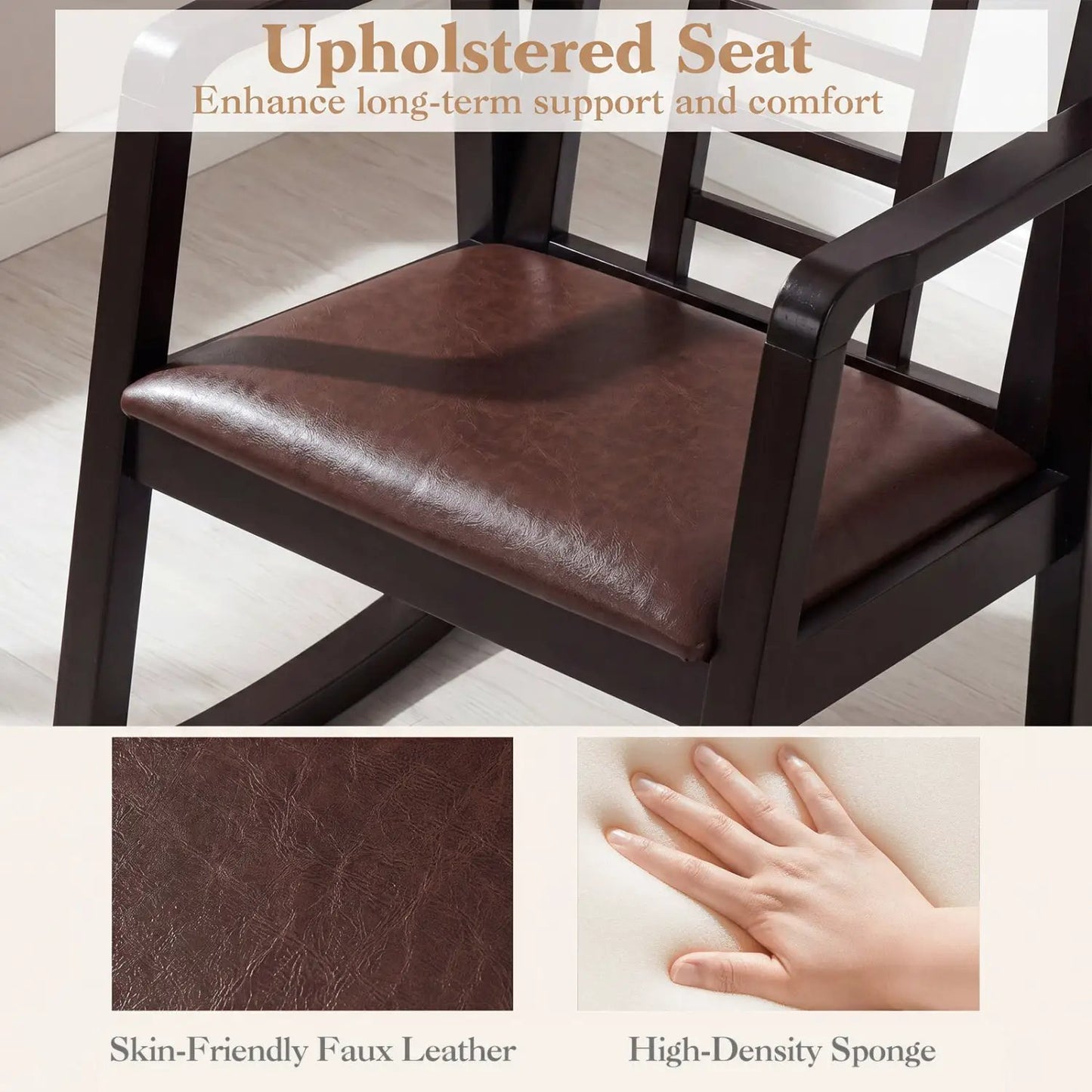 Wooden Rocking Chair with Upholstered Seat