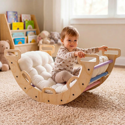 Wooden Rocking Climbing Arch with Cushion 3 in 1
