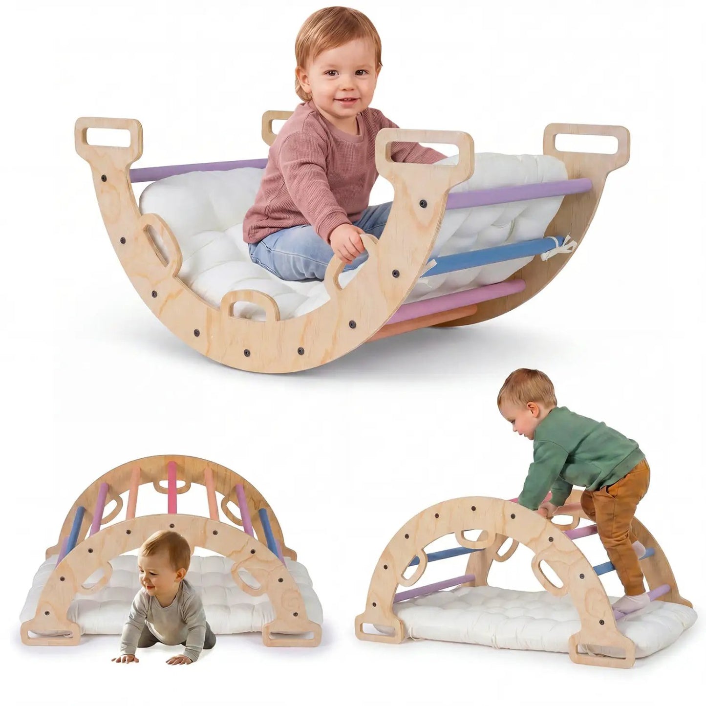 Wooden Rocking Climbing Arch with Cushion 3 in 1