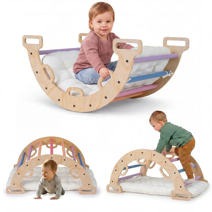Wooden Rocking Climbing Arch with Cushion 3 in 1