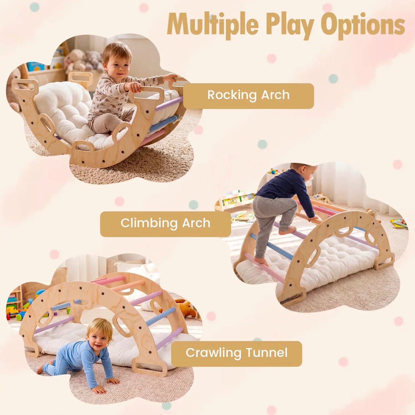Wooden Rocking Climbing Arch with Cushion 3 in 1