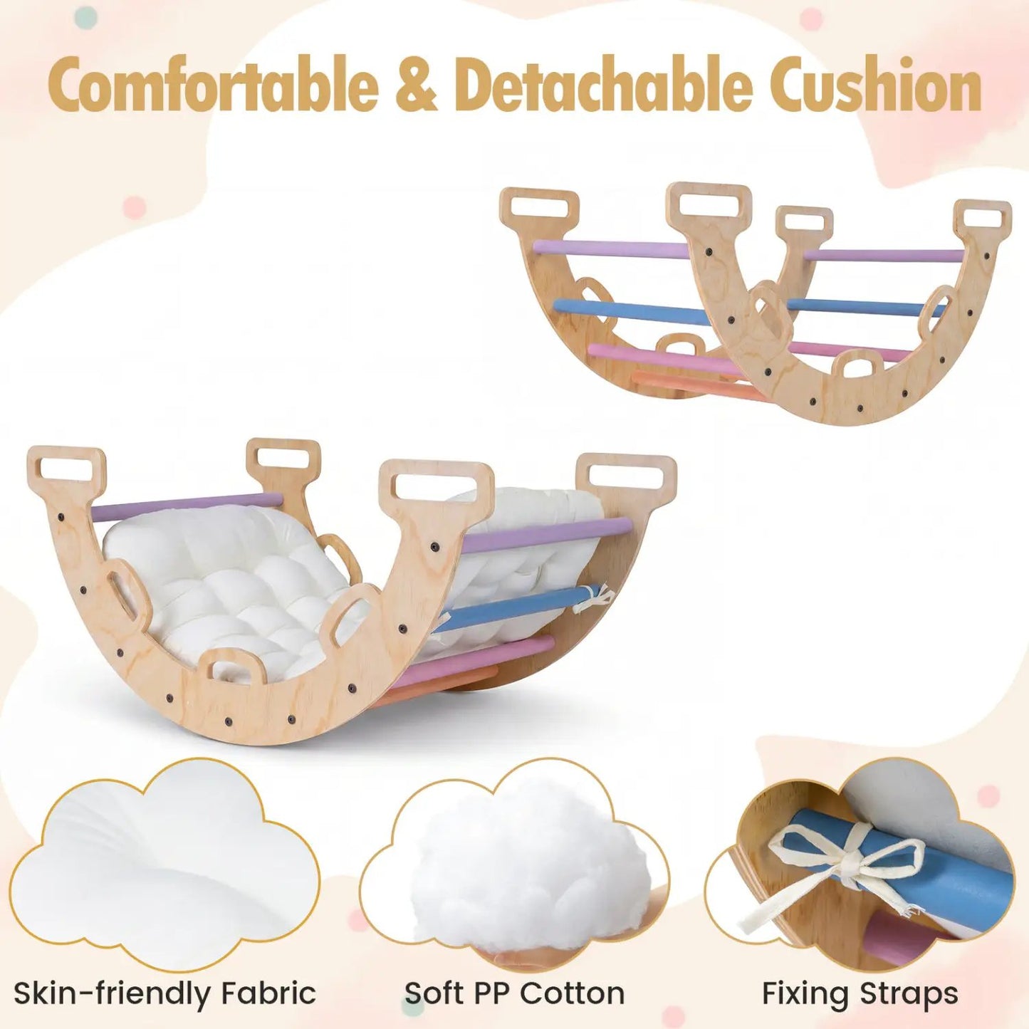 Wooden Rocking Climbing Arch with Cushion 3 in 1