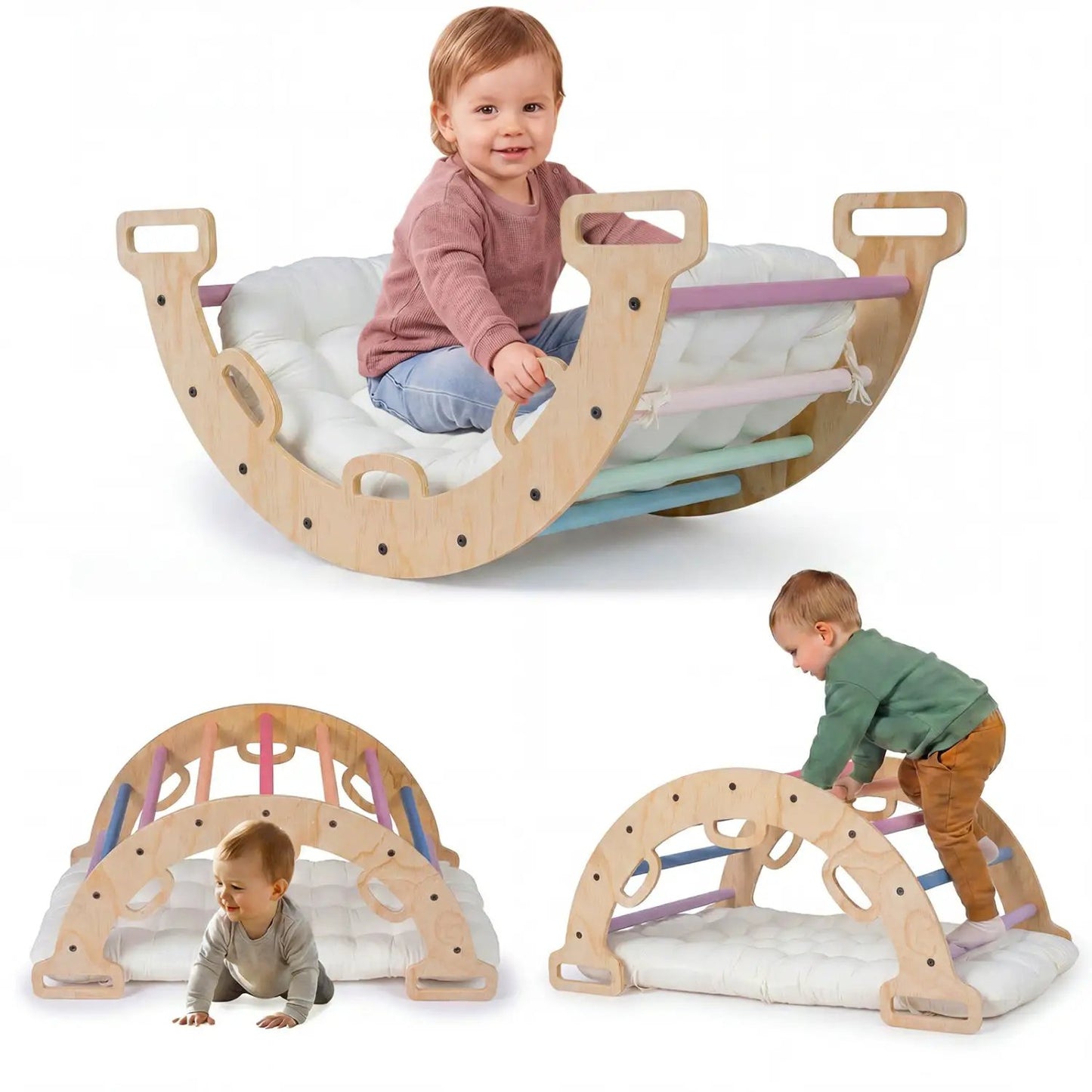 Wooden Rocking Climbing Arch with Cushion 3 in 1
