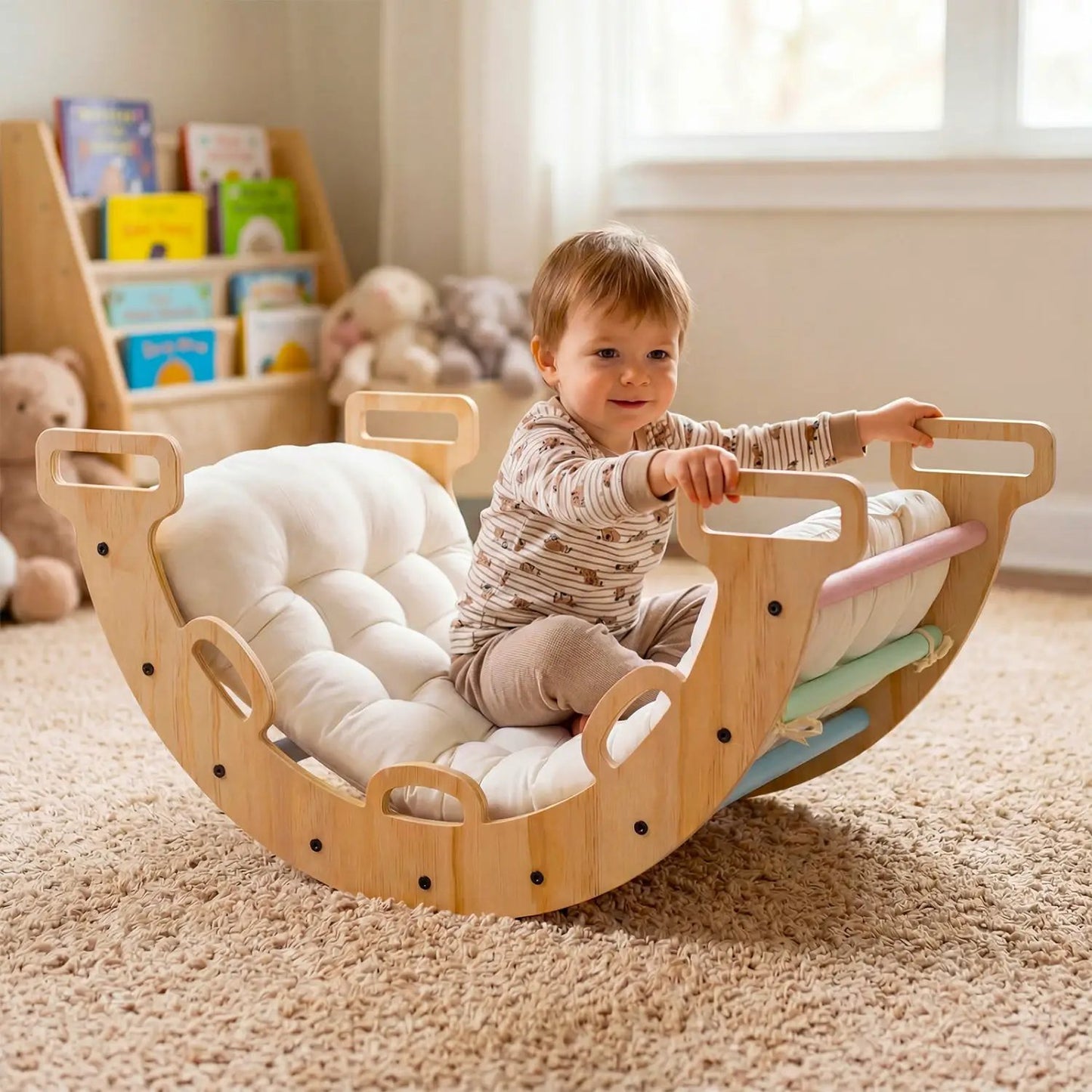 Wooden Rocking Climbing Arch with Cushion 3 in 1