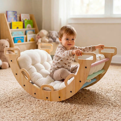 Wooden Rocking Climbing Arch with Cushion 3 in 1