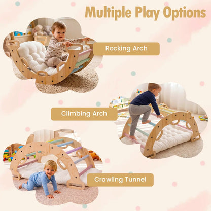 Wooden Rocking Climbing Arch with Cushion 3 in 1