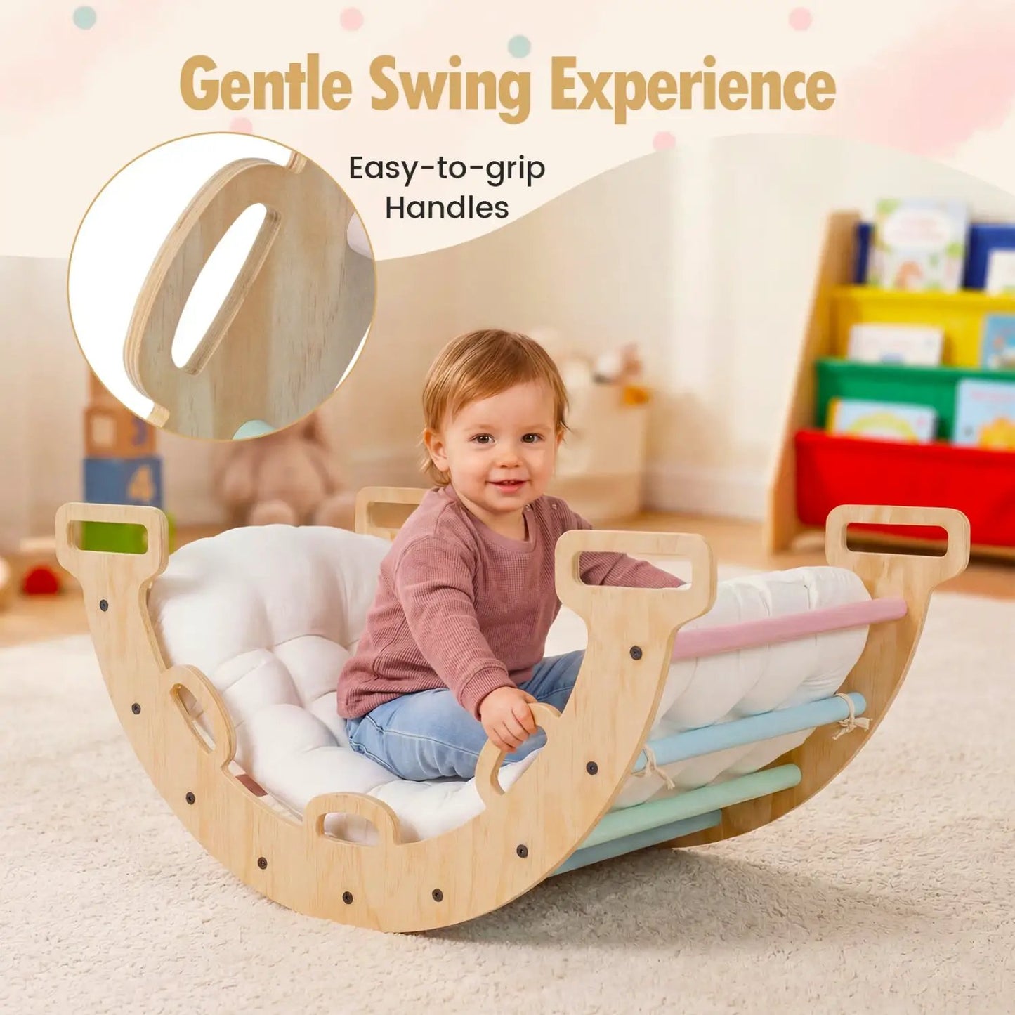 Wooden Rocking Climbing Arch with Cushion 3 in 1